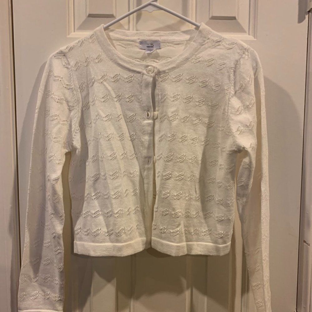 Special Editions White Knit Cardigan with Shimmer Sheen